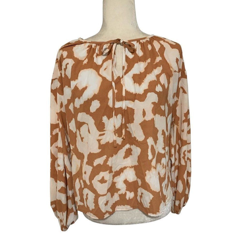 elizabeth and james womens rust orange white tie dye long sleeve Blouse top xs